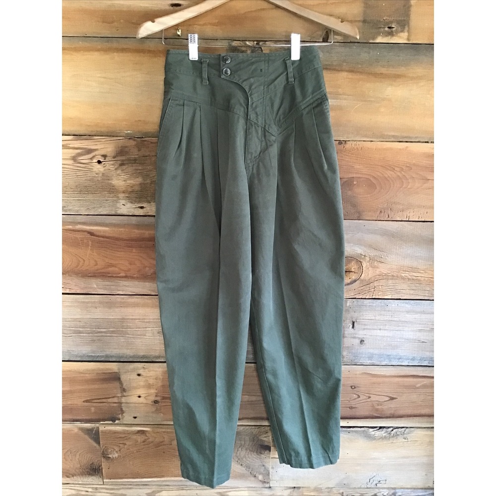 Vintage Tarrazia Olive Green HighWaisted Pleated Tapered Chino Crossover  3/4